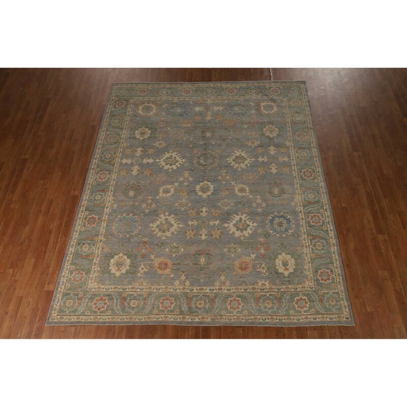 Hand Knotted Oriental 100% Wool Carpet Transitional All-Over Greys & Charcoal Oushak Area Rug - 9' 11'' X 8' 0''