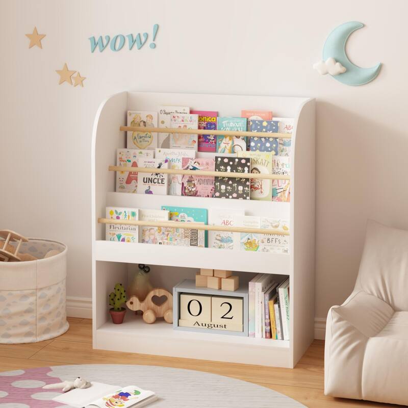 Kids Bookshelf with Open Storage, Front-Facing Children's Bookcase, Multi-Tier Wooden Book Display Shelf