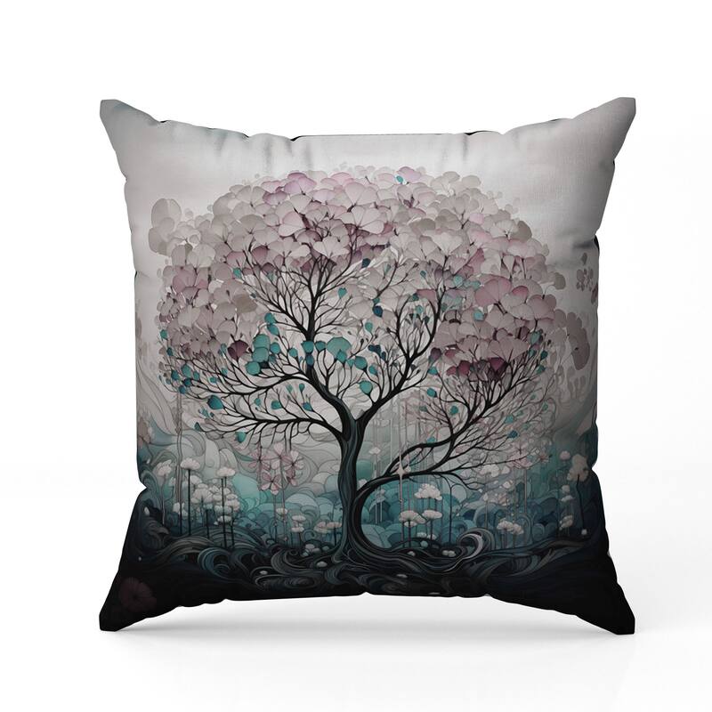 Beautiful Tree of Life Faux Suede Reversible Throw Pillow Pink and Teal