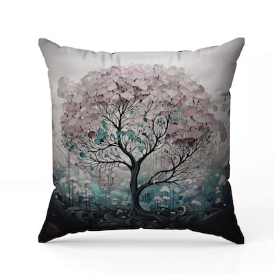 Beautiful Tree of Life Indoor/Outdoor Reversible Throw Pillow Pink and Teal