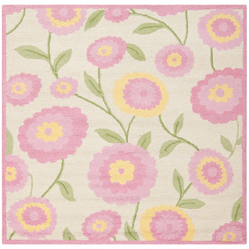 SAFAVIEH Handmade Children's Spring Heidbra Ivory New Zealand Wool Rug - 5' Square - Ivory/Pink