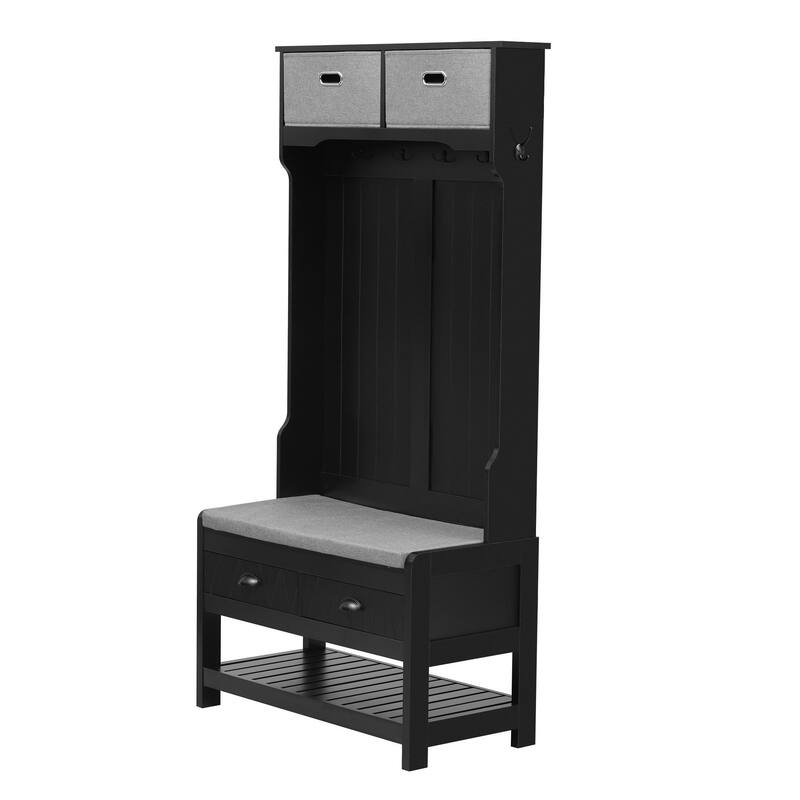 3-in-1 Hall Tree with 6 Hooks, Hinged Lid, Entryway Coat Hanger and Storage Bench