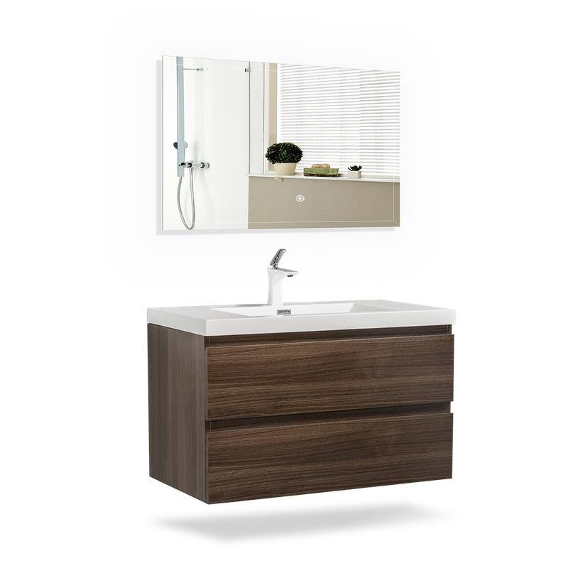 ABRUZZO 36" Floating Single Bathroom Vanity Wall-Mounted with Integrated Resin Top Basin 2 Soft Close Drawers Full Assembly