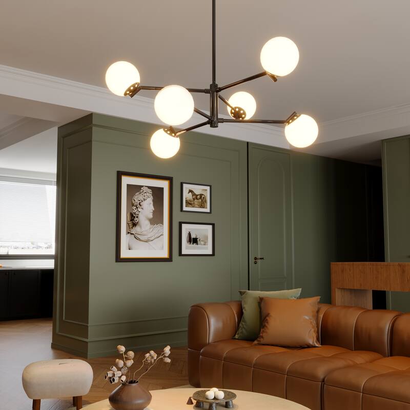 6-Light Modern Sputnik Chandelier with Glass Globe for Dining Room