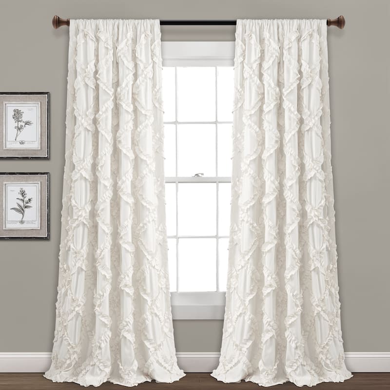 Lush Decor Ruffle Diamond Curtain Panel Pair - 54"W x 95"L - White
