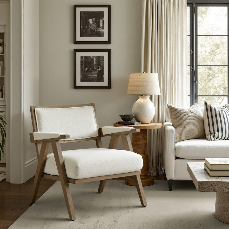 Timeless Tradition Meets Modern Comfortable Fabric Accent Chair - Off White