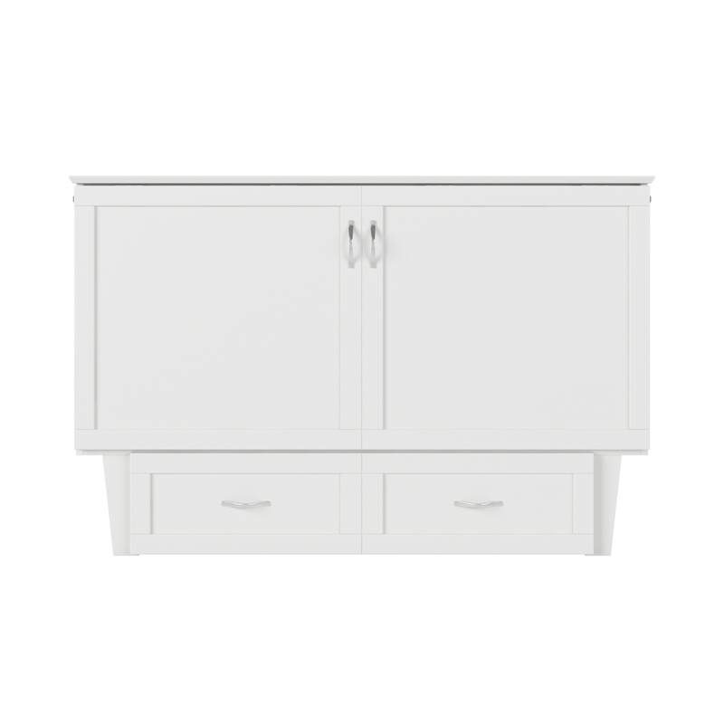 Queen Murphy Bed Chest Solid Wood - Mid-Century Modern Design with Mattress & USB Ports