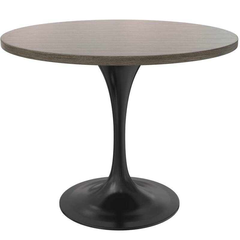 LeisureMod Verve 36" Round Dining Table with MDF Wood TableTop and Black Steel Base for Kitchen & Dining Room