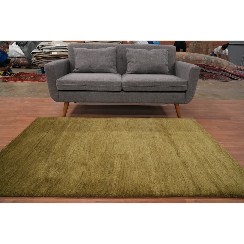 Hand Knotted Oriental 100% Wool Carpet Modern Solid Green Gabbeh Area Rug - 6' 0'' X 4' 0''