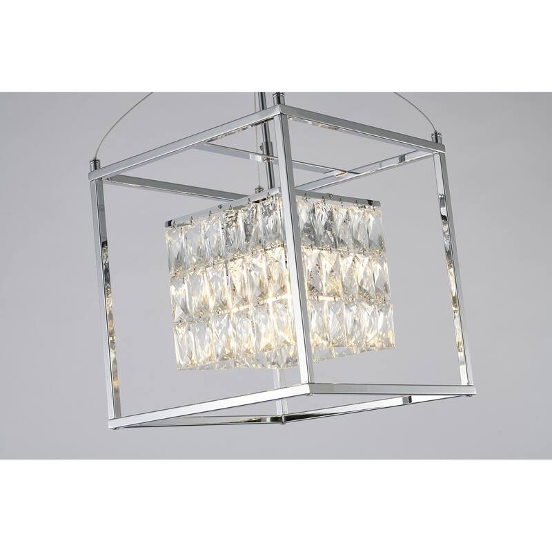 4-Light Chrome Cage Chandelier With Clear Crystals