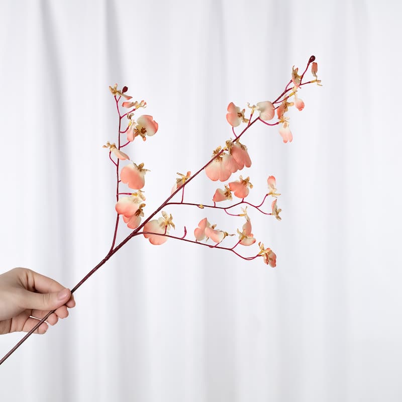 Coral Pink Silk Decorative Artificial Dancing Lady Orchid Faux Flowers(Pack of 1 Branch) - Coral Pink