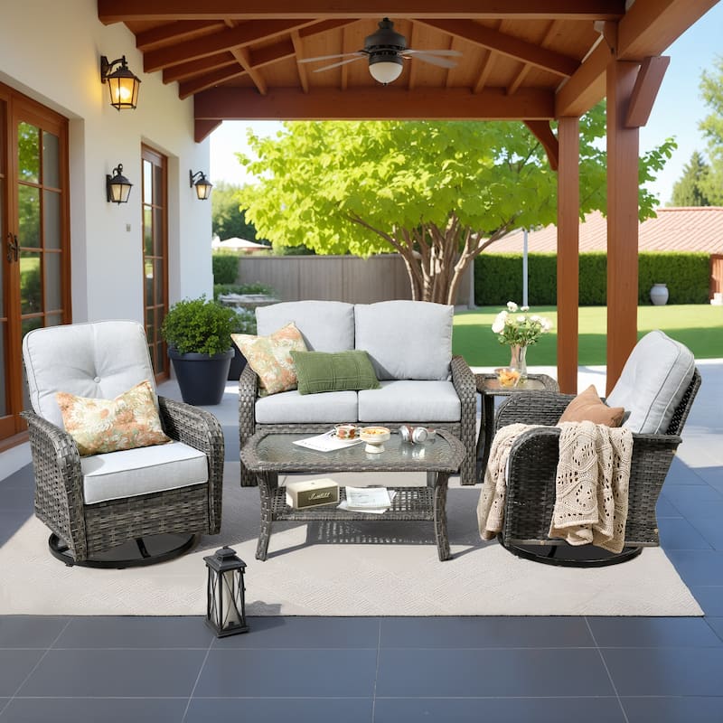 XIZZI Outdoor Patio Furniture Wicker Sofa Swivel Chair Set - 5-Piece - Grey