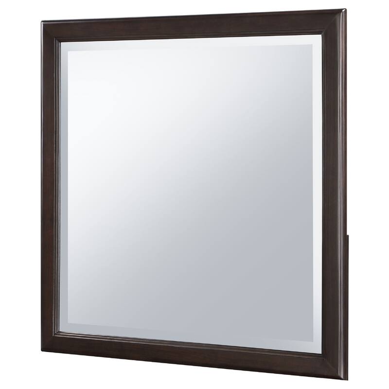 Amber Dresser Mirror, Brown Wood Frame, Beveled Mirror Glass, 38 Inch