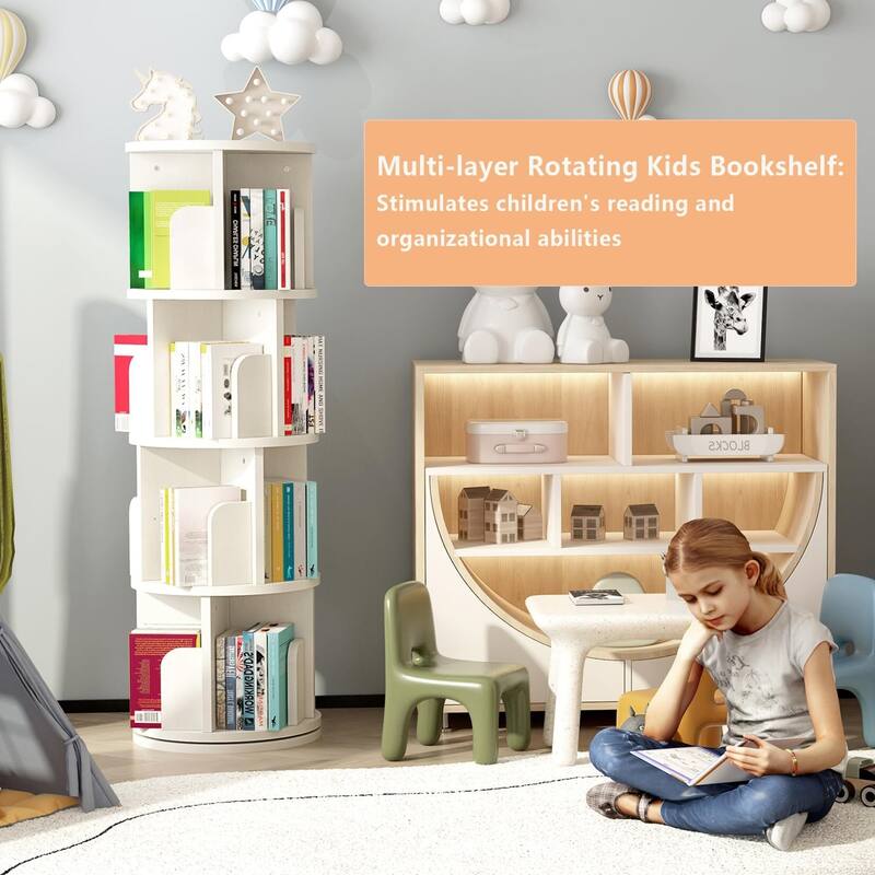 Corner Spinning Book Shelf for Small Space, 4-Tier Bookcase