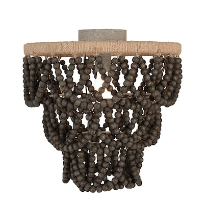 3-Tier Draped Wood Bead Semi-Flush Mount Chandelier - 15.1"L x 15.1"W x 15.4"H