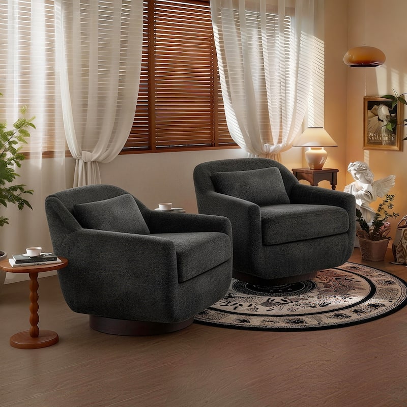 Chenille 360-Degree Swivel Chairs With Lumbar Pillow (Set of 2) - Dark Gray