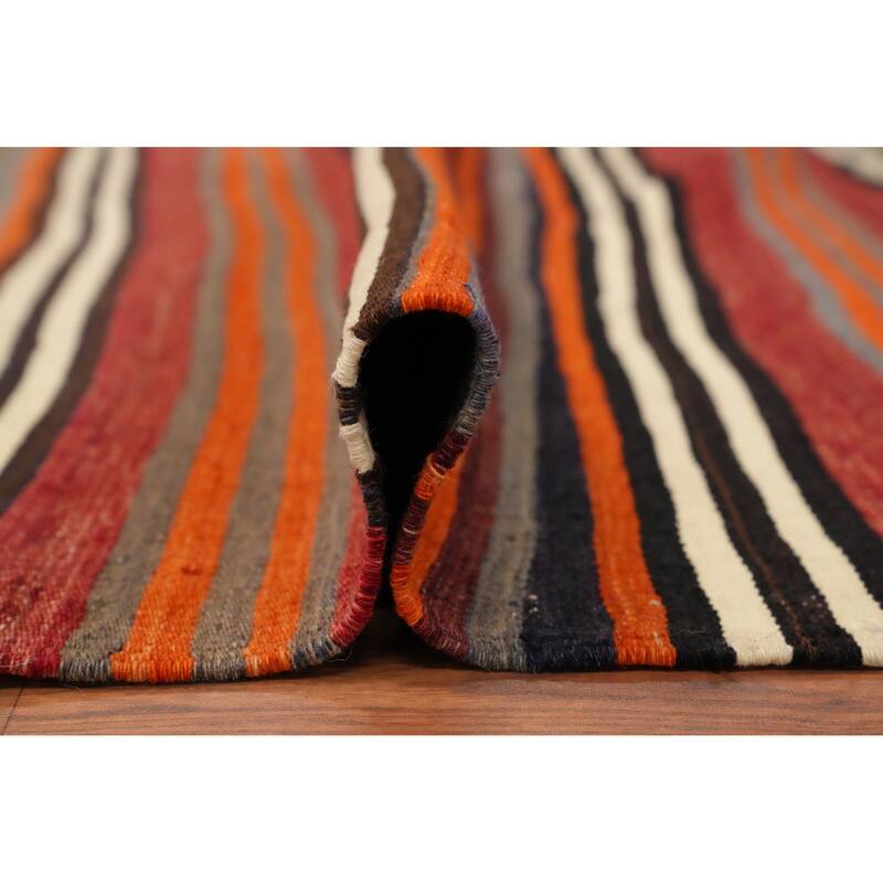 Hand Woven Oriental 100% Wool Carpet Southwestern Geometric Oranges & Rust Kilim Area Rug - 12' 8'' X 5' 3''
