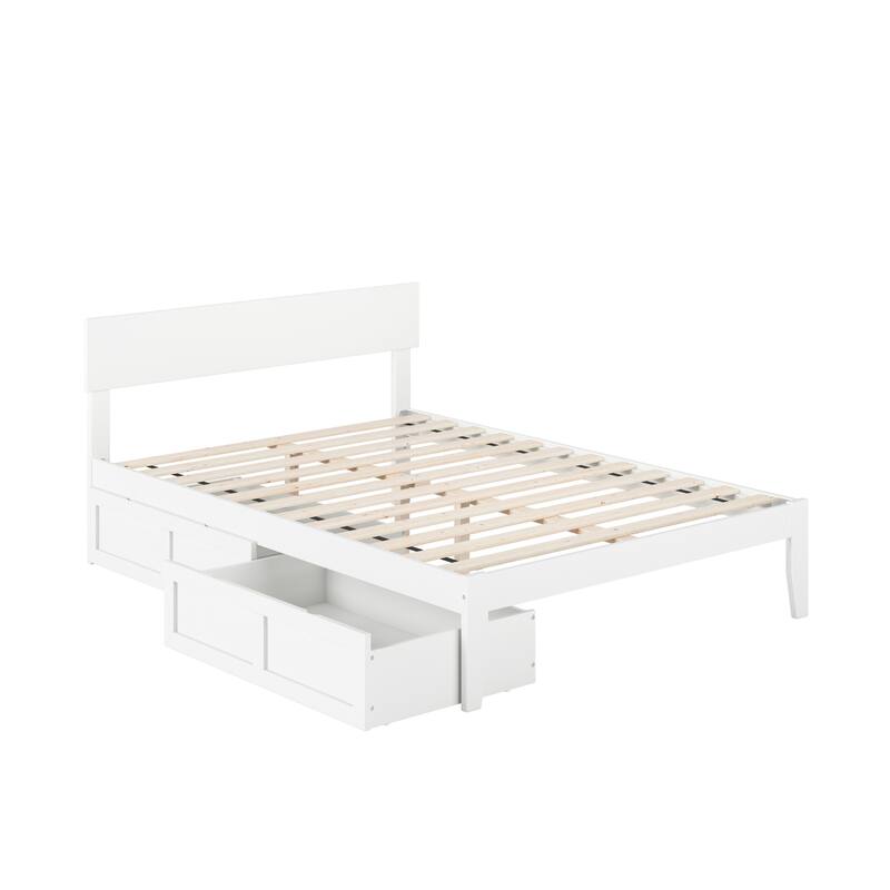 Full Size Platform Bed with Storage - Modern Bed Frame, White Finish, Underbed Drawers, Easy Assembly
