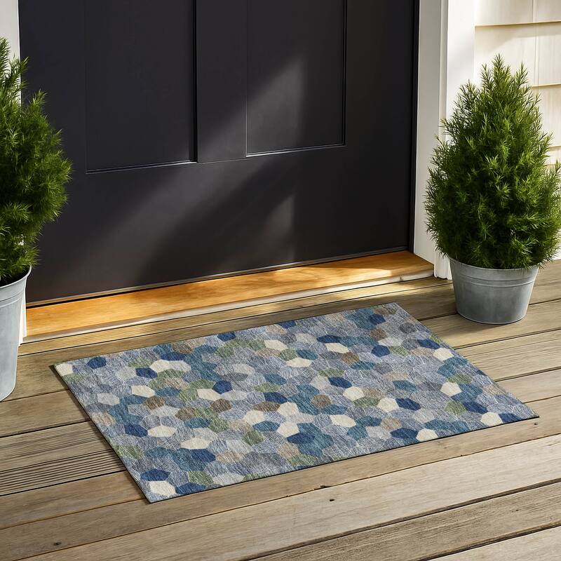 Machine Washable Indoor/ Outdoor Modern Loyd Chantille Rug - Navy - 1'8" x 2'6"