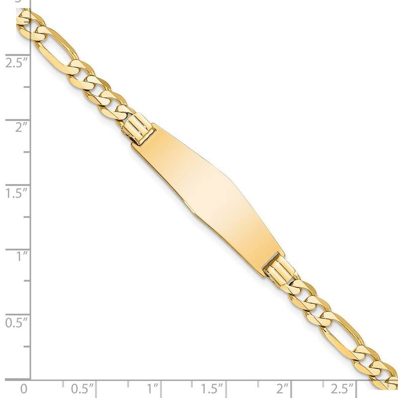 Curata 9mm 14k Yellow Gold Engravable Flat Figaro Link Soft Diamond Shape ID Bracelet