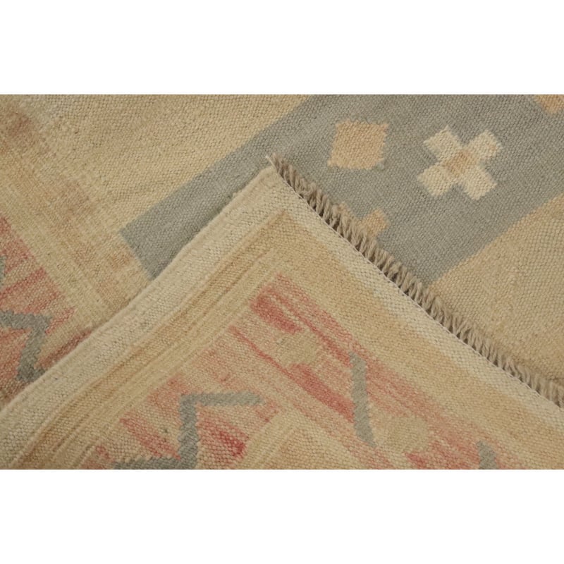 Hand Woven Oriental 100% Wool Carpet Southwestern Tribal Beige & Ivories Kilim Runner Rug - 11' 5'' X 2' 8''