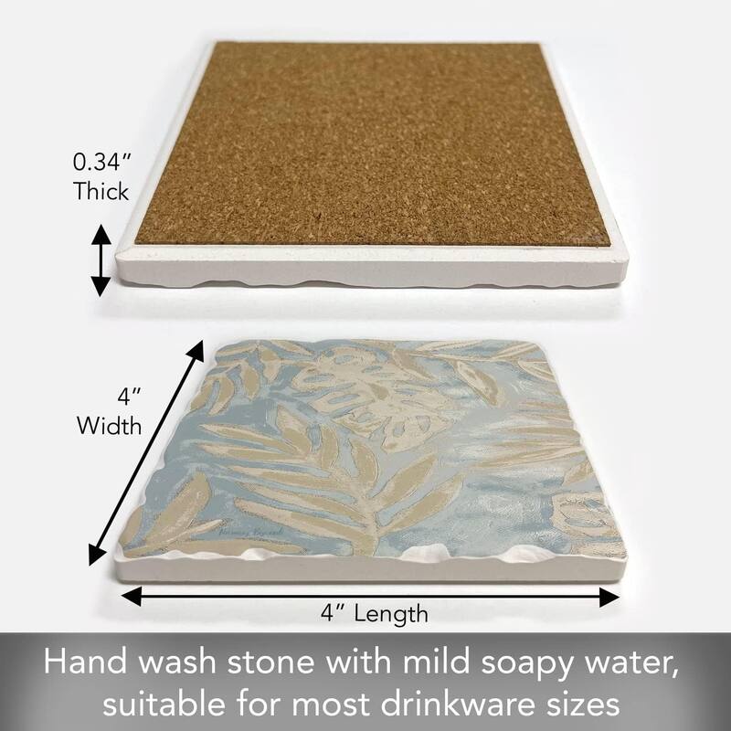 Absorbent Stone Tumbled Tile Coasters, Coastal Leaves, Set of 4