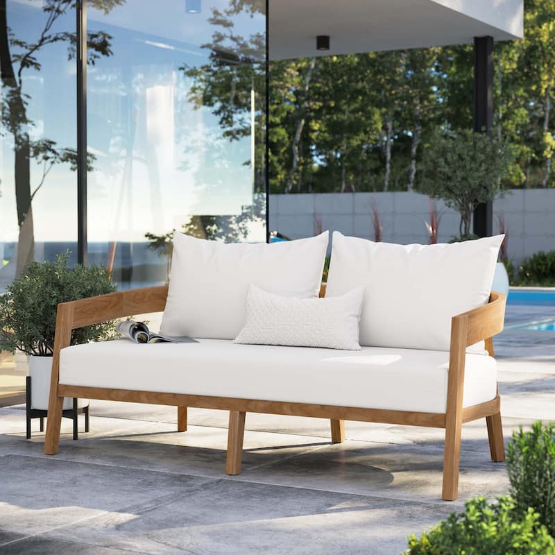 Brisbane Teak Wood Outdoor Patio Loveseat - Natural White