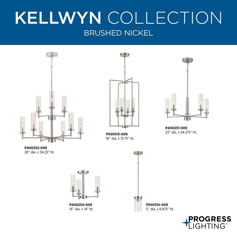 Kellwyn Collection One-Light Brushed Nickel and Clear Glass Transitional Style Hanging Mini-Pendant Light