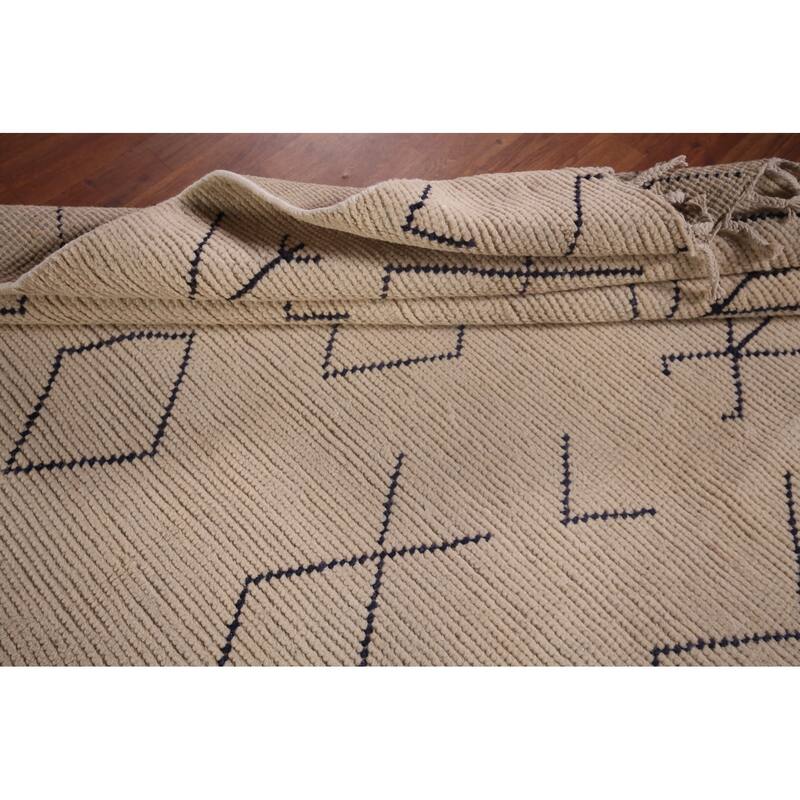 Geometric Ivory Moroccan Area Rug Hand-Knotted Wool Carpet - 5'7"x 9'5"