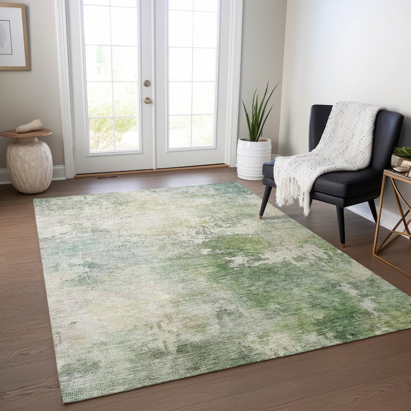 Machine Washable Indoor/ Outdoor Abstract Contemporary Chantille Rug - Aloe - 10' x 14'
