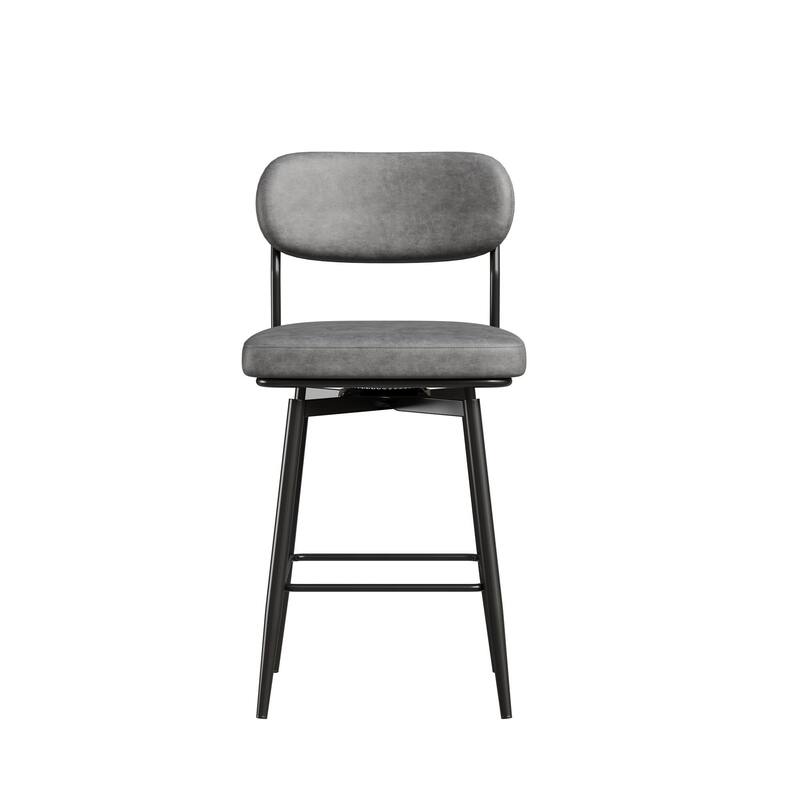 360° Swivel Bar Stools Set of 2 - Leather Upholstered Counter Height Stools with Iron Base for Kitchen Island & Office