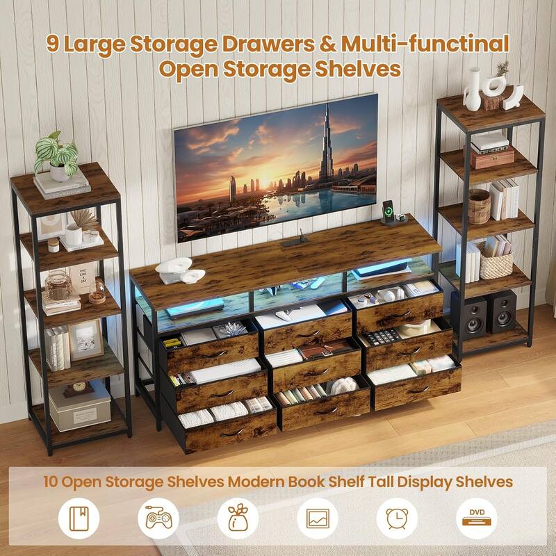 TV Stand Dresser with Bookcase TV Console Table Entertainment Center LED