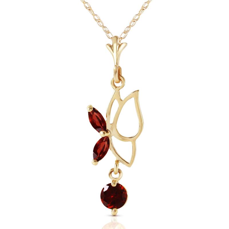 0.4 Carat 14K Solid Gold Gemstone Elegant Butterfly Necklace Garnet - 16 Inch - Yellow