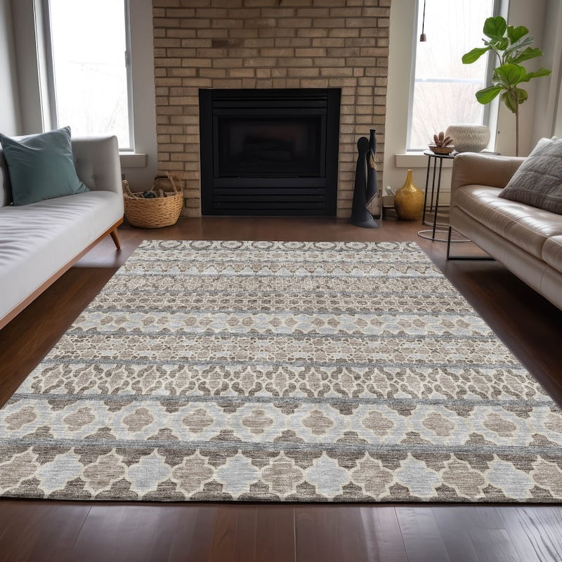 Machine Washable Indoor/ Outdoor Chantille Stripe Boho Rug