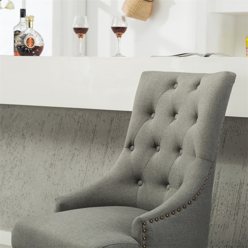 Button Tufted Solid Wood Wingback Chairs with Nail Heads, Set of 2