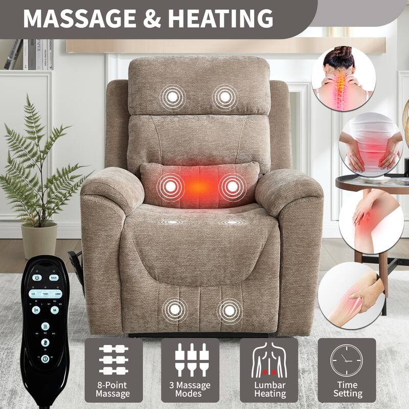 350 Lbs Leatherair Power Lift Recliner Chair,Heavy Duty Motion Mechanism With 8-Point Vibration Massage And Lumbar Heating