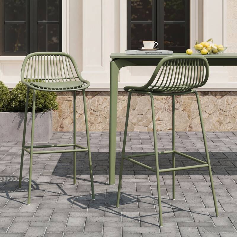 Christopher Knight Home - Benson Modern Outdoor Barstool with Weather-Resistant Design - Set of 2 - Sage Green
