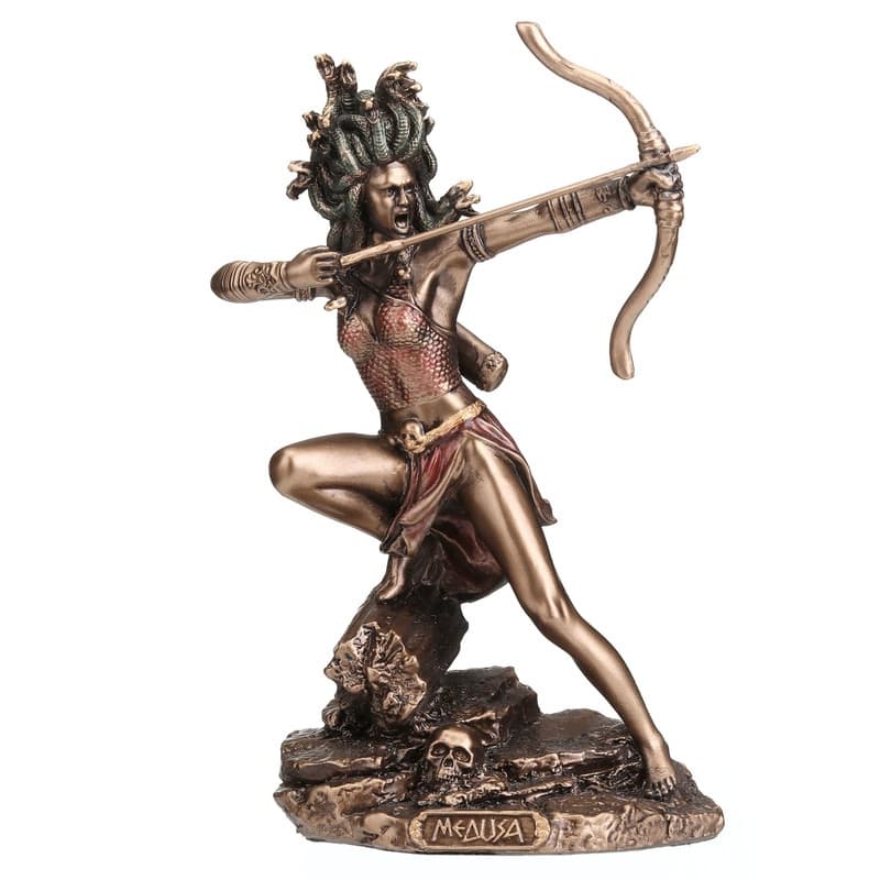 4.53 inches Height Polyresin Medusa the Gorgon Drawing Bow and Arrow Bronze Finish Figurine