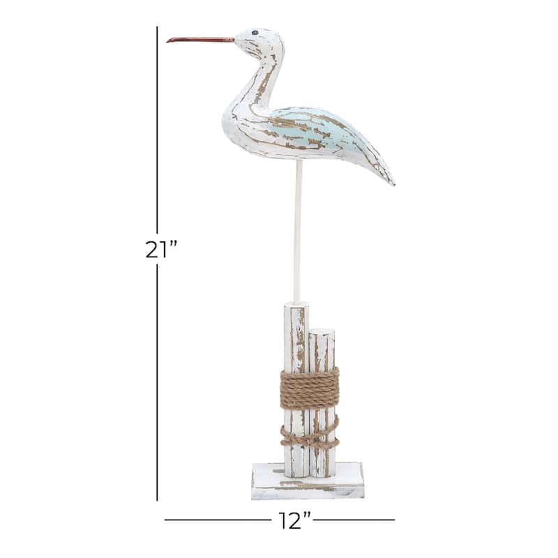 White Wood Bird Decorative Sculpture - 12 x 3 x 21