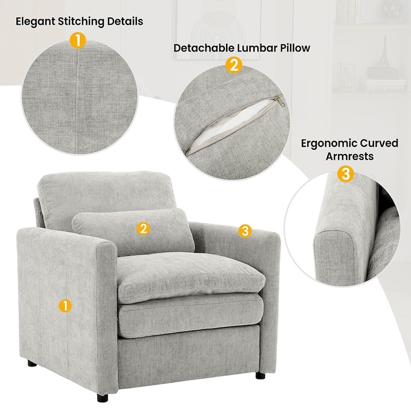 31.9" Comfy Cloud Armchair,Oversized,Plush Upholstered,Double Cushion