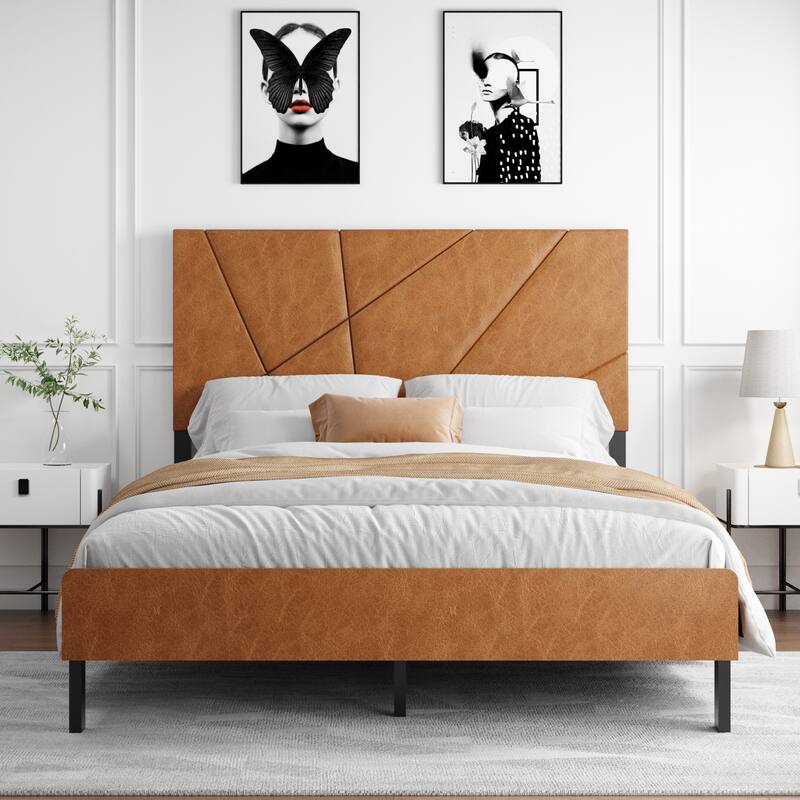 Roomfitters Metal Bed Frame, Square Platform Bed with Under-Bed Storage, Heavy Duty Mattress Foundation, Antique Brown