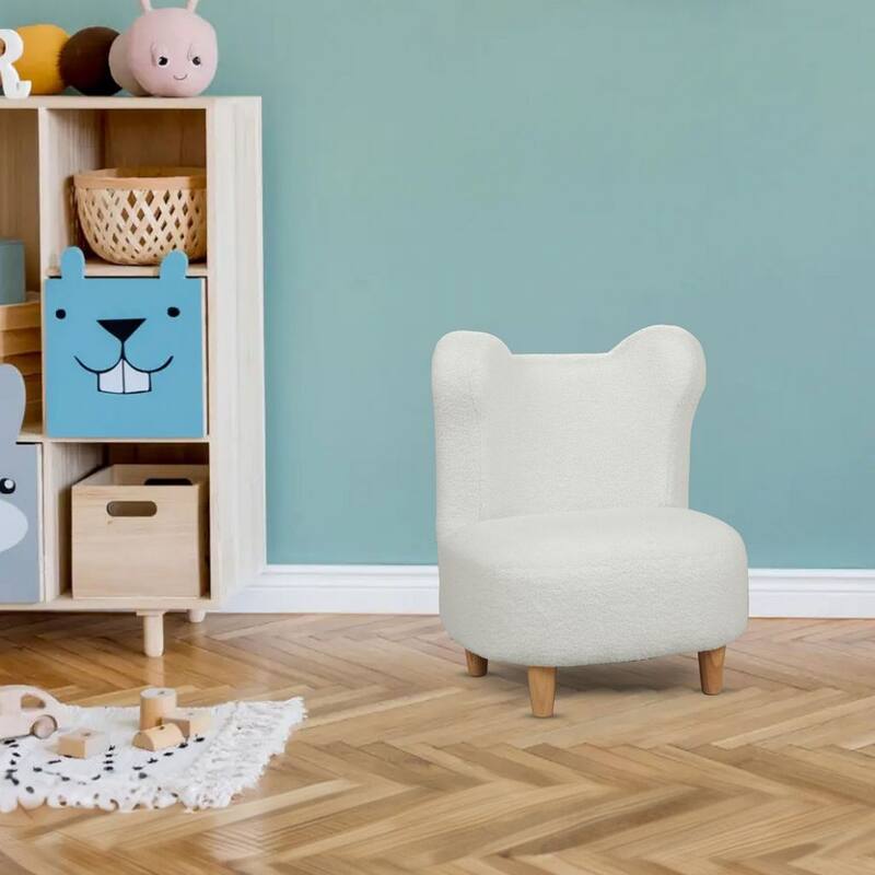 Aria Home White Curved Teddy Bear Kids Chair with Washable Fabric Seat