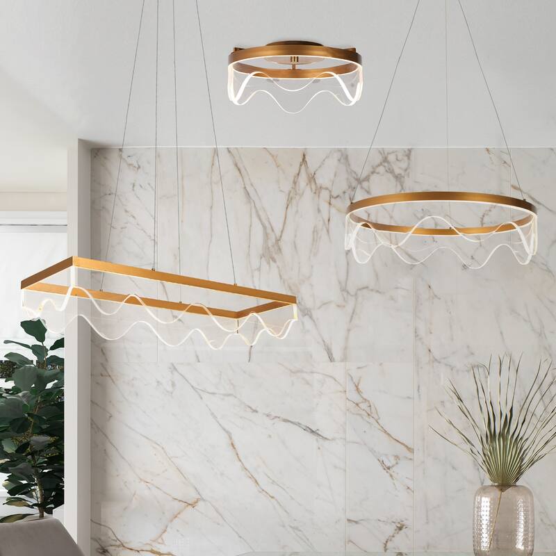 Fay Modern Gold LED Chandelier Drum Ceiling Lights for Dining Room Bedroom - D 23.6" x H 6"