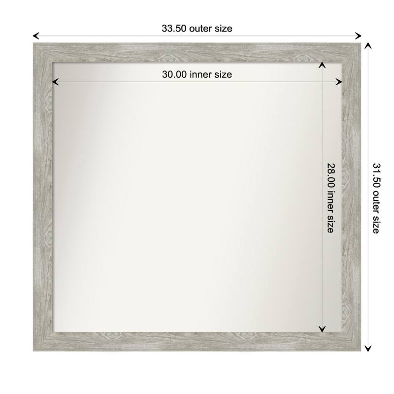 Dove Greywash Narrow Framed Non-Beveled Custom Wall Mirror, Bathroom Vanity Mirror - Outer Size: 33.5 x 31.5