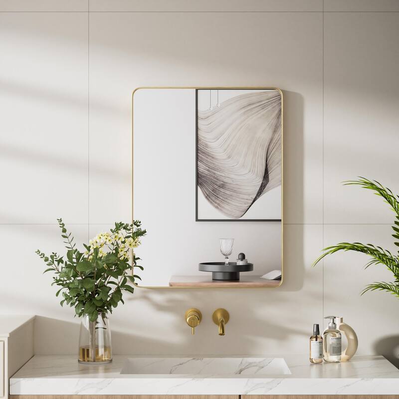 Rectangle Bathroom Vanity Mirror with Metal Frame(Vertical/Horizontal) - 16W*24H Inches - Gold