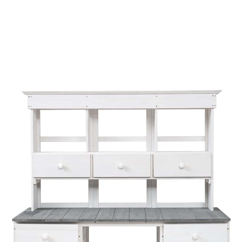 Outdoor Wooden Potting Bench Table with 2 Drawers and Open Shelves