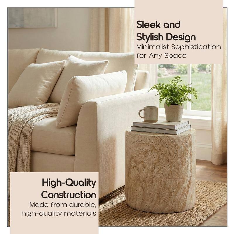 Vintara Modern Cylindrical Round Fiberstone Side Table with Brushed Finish for Living Rooms, Bedrooms, Patios, Balconies