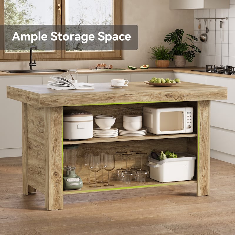 55" Kitchen Island with Storage, Farmhouse Counter Height Bar Table