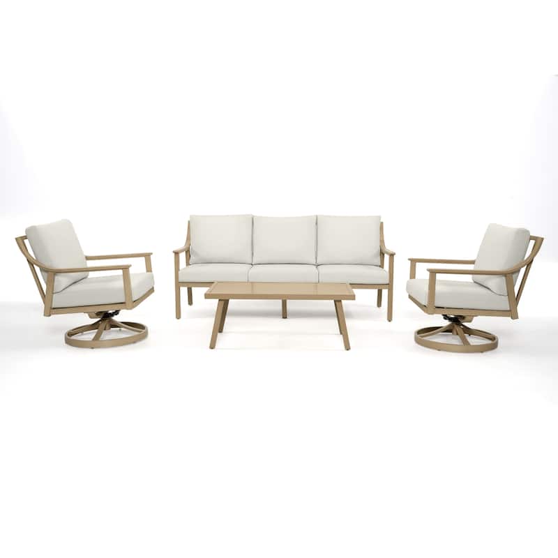 5-Person Aluminum Patio Conversation Set with Swivel Chairs, Coffee Table and Cushions - Off White