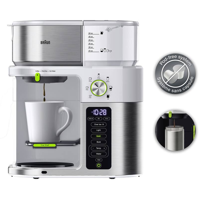 Braun MultiServe 10-Cup SCA Certified Coffee Maker with Internal Water Spout and Glass Carafe in White